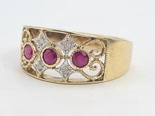 Load image into Gallery viewer, A8124: Vintage: 9ct Gold Rubies Diamonds Geometric Set Band- openwork design- superb
