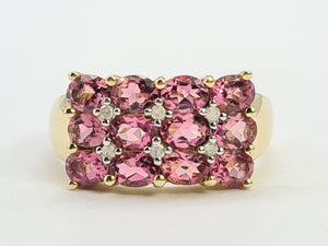 A8129: Vintage; Statement; 9ct Gold Pink Morganites Diamonds Cocktail Ring - total eye candy