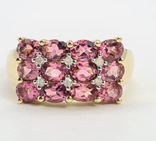 Load image into Gallery viewer, A8129: Vintage; Statement; 9ct Gold Pink Morganites Diamonds Cocktail Ring - total eye candy
