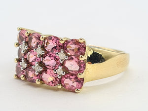 A8129: Vintage; Statement; 9ct Gold Pink Morganites Diamonds Cocktail Ring - total eye candy