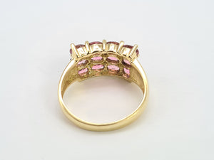 A8129: Vintage; Statement; 9ct Gold Pink Morganites Diamonds Cocktail Ring - total eye candy