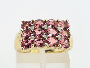 A8129: Vintage; Statement; 9ct Gold Pink Morganites Diamonds Cocktail Ring - total eye candy