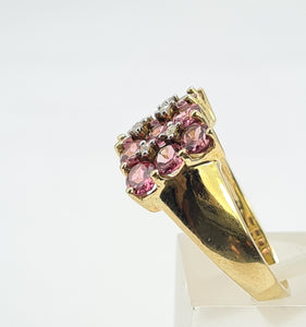 A8129: Vintage; Statement; 9ct Gold Pink Morganites Diamonds Cocktail Ring - total eye candy