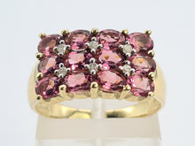 Load image into Gallery viewer, A8129: Vintage; Statement; 9ct Gold Pink Morganites Diamonds Cocktail Ring - total eye candy
