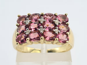 A8129: Vintage; Statement; 9ct Gold Pink Morganites Diamonds Cocktail Ring - total eye candy