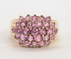 A8131:Vintage; Statement 9ct Gold 29 Pink Sapphires Cocktail Ring- fabulous, heavy