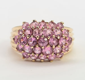 A8131:Vintage; Statement 9ct Gold 29 Pink Sapphires Cocktail Ring- fabulous, heavy