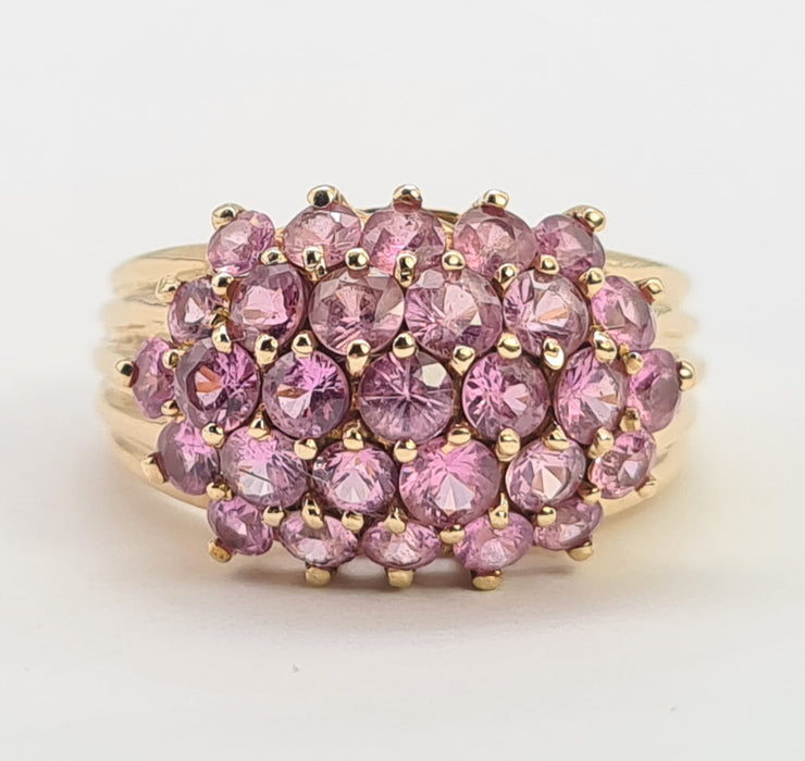 6115 Vintage 9ct Gold 29 Pink Sapphires Cocktail Ring