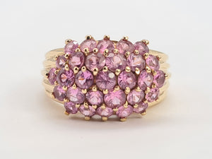 A8131:Vintage; Statement 9ct Gold 29 Pink Sapphires Cocktail Ring- fabulous, heavy