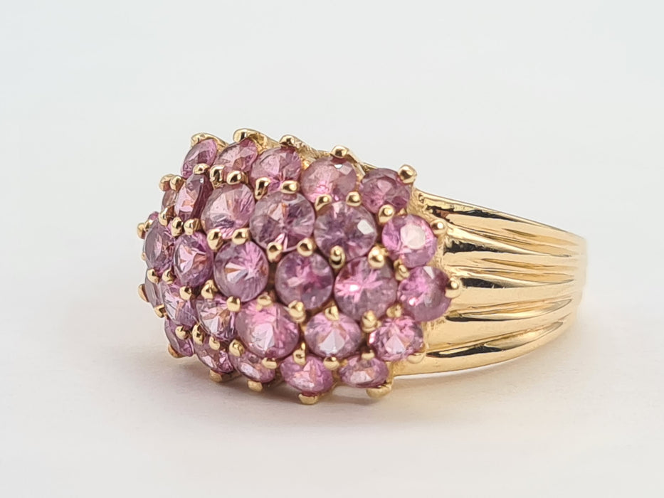 6115 Vintage 9ct Gold 29 Pink Sapphires Cocktail Ring