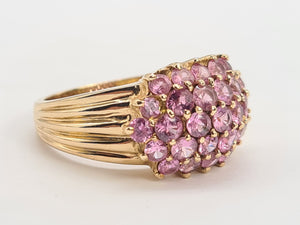 A8131:Vintage; Statement 9ct Gold 29 Pink Sapphires Cocktail Ring- fabulous, heavy