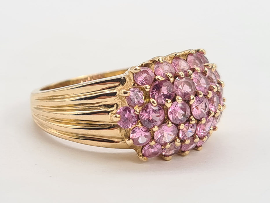 6115 Vintage 9ct Gold 29 Pink Sapphires Cocktail Ring