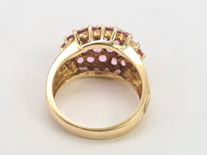 A8131:Vintage; Statement 9ct Gold 29 Pink Sapphires Cocktail Ring- fabulous, heavy