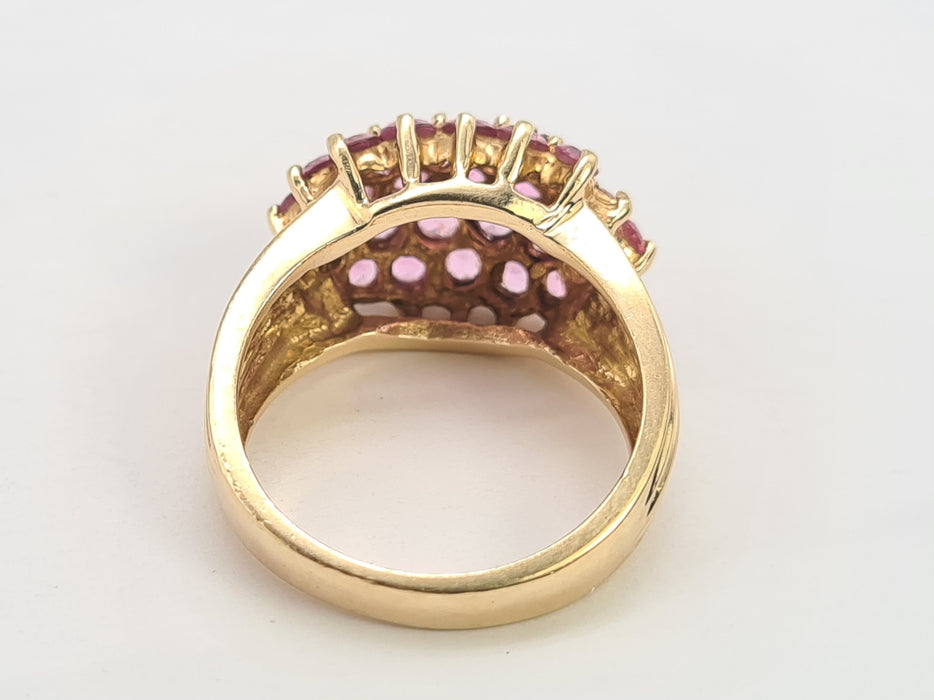 6115 Vintage 9ct Gold 29 Pink Sapphires Cocktail Ring