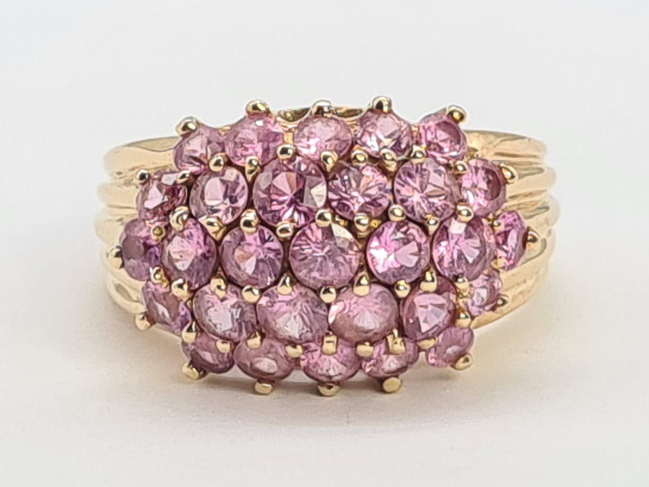 6115 Vintage 9ct Gold 29 Pink Sapphires Cocktail Ring