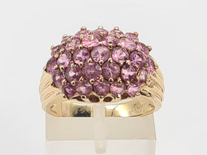 A8131:Vintage; Statement 9ct Gold 29 Pink Sapphires Cocktail Ring- fabulous, heavy