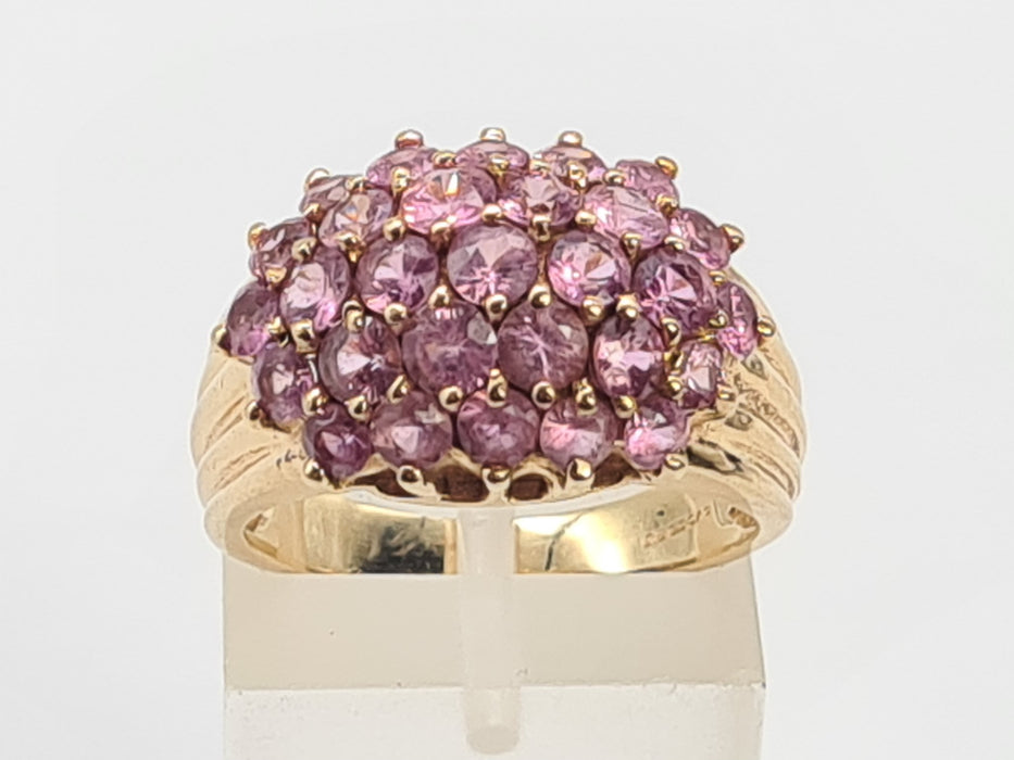 6115 Vintage 9ct Gold 29 Pink Sapphires Cocktail Ring