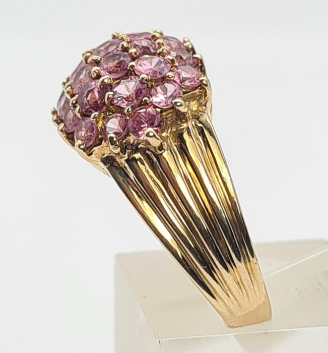 6115 Vintage 9ct Gold 29 Pink Sapphires Cocktail Ring