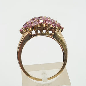 A8131:Vintage; Statement 9ct Gold 29 Pink Sapphires Cocktail Ring- fabulous, heavy