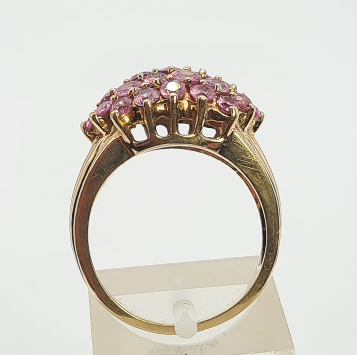6115 Vintage 9ct Gold 29 Pink Sapphires Cocktail Ring