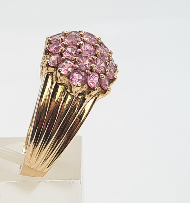 6115 Vintage 9ct Gold 29 Pink Sapphires Cocktail Ring