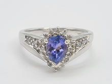 Load image into Gallery viewer, 8133: Vintage: 9crt White Gold Vibrant Blue Tanzanite 20 Diamonds Dress Ring- lovely combination
