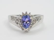 Load image into Gallery viewer, 8133: Vintage: 9crt White Gold Vibrant Blue Tanzanite 20 Diamonds Dress Ring- lovely combination
