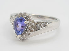 Load image into Gallery viewer, 8133: Vintage: 9crt White Gold Vibrant Blue Tanzanite 20 Diamonds Dress Ring- lovely combination
