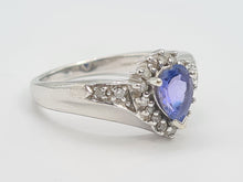 Load image into Gallery viewer, 8133: Vintage: 9crt White Gold Vibrant Blue Tanzanite 20 Diamonds Dress Ring- lovely combination
