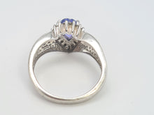 Load image into Gallery viewer, 8133: Vintage: 9crt White Gold Vibrant Blue Tanzanite 20 Diamonds Dress Ring- lovely combination
