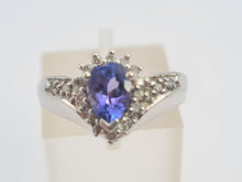 Load image into Gallery viewer, 8133: Vintage: 9crt White Gold Vibrant Blue Tanzanite 20 Diamonds Dress Ring- lovely combination
