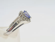 Load image into Gallery viewer, 8133: Vintage: 9crt White Gold Vibrant Blue Tanzanite 20 Diamonds Dress Ring- lovely combination
