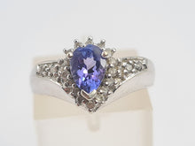 Load image into Gallery viewer, 8133: Vintage: 9crt White Gold Vibrant Blue Tanzanite 20 Diamonds Dress Ring- lovely combination
