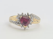 Load image into Gallery viewer, A8161: Vintage: 9ct Gold Heart Cut Ruby Diamonds Dress Ring- cute, sparkly, lovely combination
