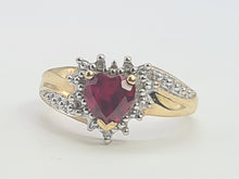 Load image into Gallery viewer, A8161: Vintage: 9ct Gold Heart Cut Ruby Diamonds Dress Ring- cute, sparkly, lovely combination
