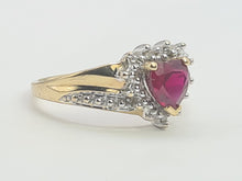 Load image into Gallery viewer, A8161: Vintage: 9ct Gold Heart Cut Ruby Diamonds Dress Ring- cute, sparkly, lovely combination
