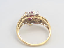 Load image into Gallery viewer, A8161: Vintage: 9ct Gold Heart Cut Ruby Diamonds Dress Ring- cute, sparkly, lovely combination
