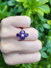 Load image into Gallery viewer, A9073: Vintage: 18ct Gold Rich Purple Amethyst Full Cut Diamond Geometric Set Ring- Exquisite
