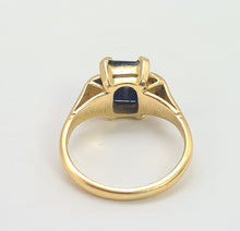 Load image into Gallery viewer, A8166: Vintage: 18ct Gold Emerald Cut Royal Blue Sapphire Diamonds Dress Ring- lovely symmetry
