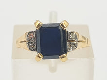 Load image into Gallery viewer, A8166: Vintage: 18ct Gold Emerald Cut Royal Blue Sapphire Diamonds Dress Ring- lovely symmetry
