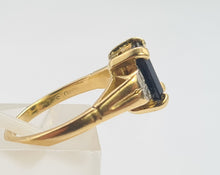 Load image into Gallery viewer, A8166: Vintage: 18ct Gold Emerald Cut Royal Blue Sapphire Diamonds Dress Ring- lovely symmetry
