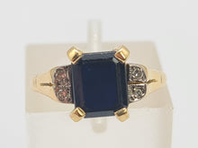 Load image into Gallery viewer, A8166: Vintage: 18ct Gold Emerald Cut Royal Blue Sapphire Diamonds Dress Ring- lovely symmetry
