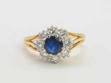 Load image into Gallery viewer, A8167: Vintage: 18ct Gold French Blue Sapphire&nbsp; Diamonds Cluster Ring- elegant, sparkling statement&nbsp;
