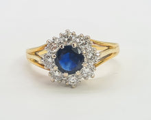 Load image into Gallery viewer, A8167: Vintage: 18ct Gold French Blue Sapphire&nbsp; Diamonds Cluster Ring- elegant, sparkling statement&nbsp;
