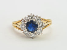 Load image into Gallery viewer, A8167: Vintage: 18ct Gold French Blue Sapphire&nbsp; Diamonds Cluster Ring- elegant, sparkling statement&nbsp;
