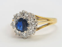 Load image into Gallery viewer, A8167: Vintage: 18ct Gold French Blue Sapphire&nbsp; Diamonds Cluster Ring- elegant, sparkling statement&nbsp;
