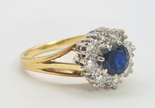 Load image into Gallery viewer, A8167: Vintage: 18ct Gold French Blue Sapphire&nbsp; Diamonds Cluster Ring- elegant, sparkling statement&nbsp;
