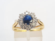 Load image into Gallery viewer, A8167: Vintage: 18ct Gold French Blue Sapphire&nbsp; Diamonds Cluster Ring- elegant, sparkling statement&nbsp;
