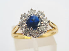 Load image into Gallery viewer, A8167: Vintage: 18ct Gold French Blue Sapphire&nbsp; Diamonds Cluster Ring- elegant, sparkling statement&nbsp;
