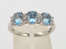 Load image into Gallery viewer, 8171: Vintage; Exquisite Platinum Aquamarines Diamonds Ring- The presence of beauty- a wonderful combination&nbsp;
